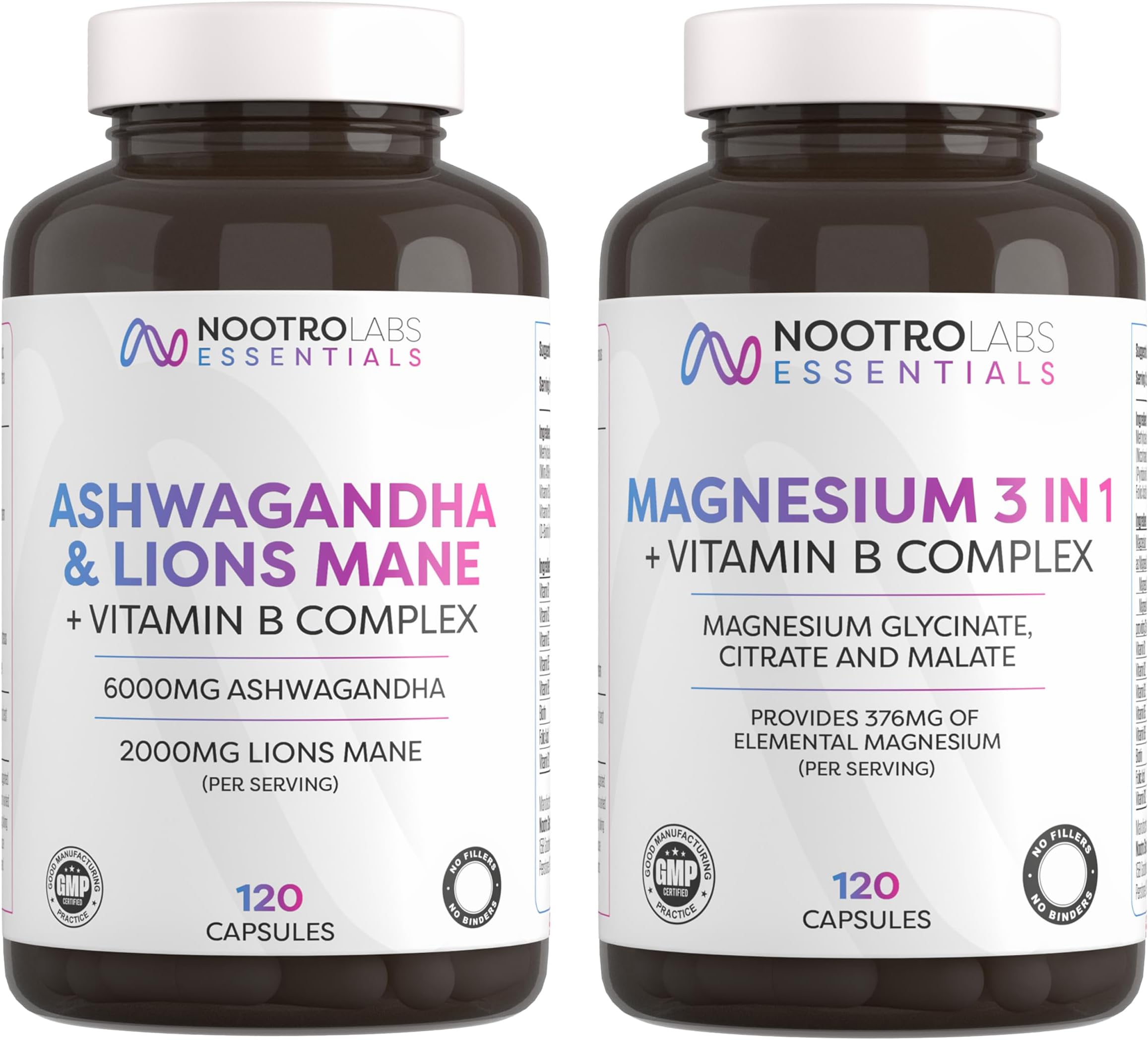 – Nootro Focus & Calm Bundle – Ashwagandha & Lion’s Mane with Magnesium 3-in-1 for Mental Clarity, Stress Support & Nervous System Balance (2 x 60 Servings)