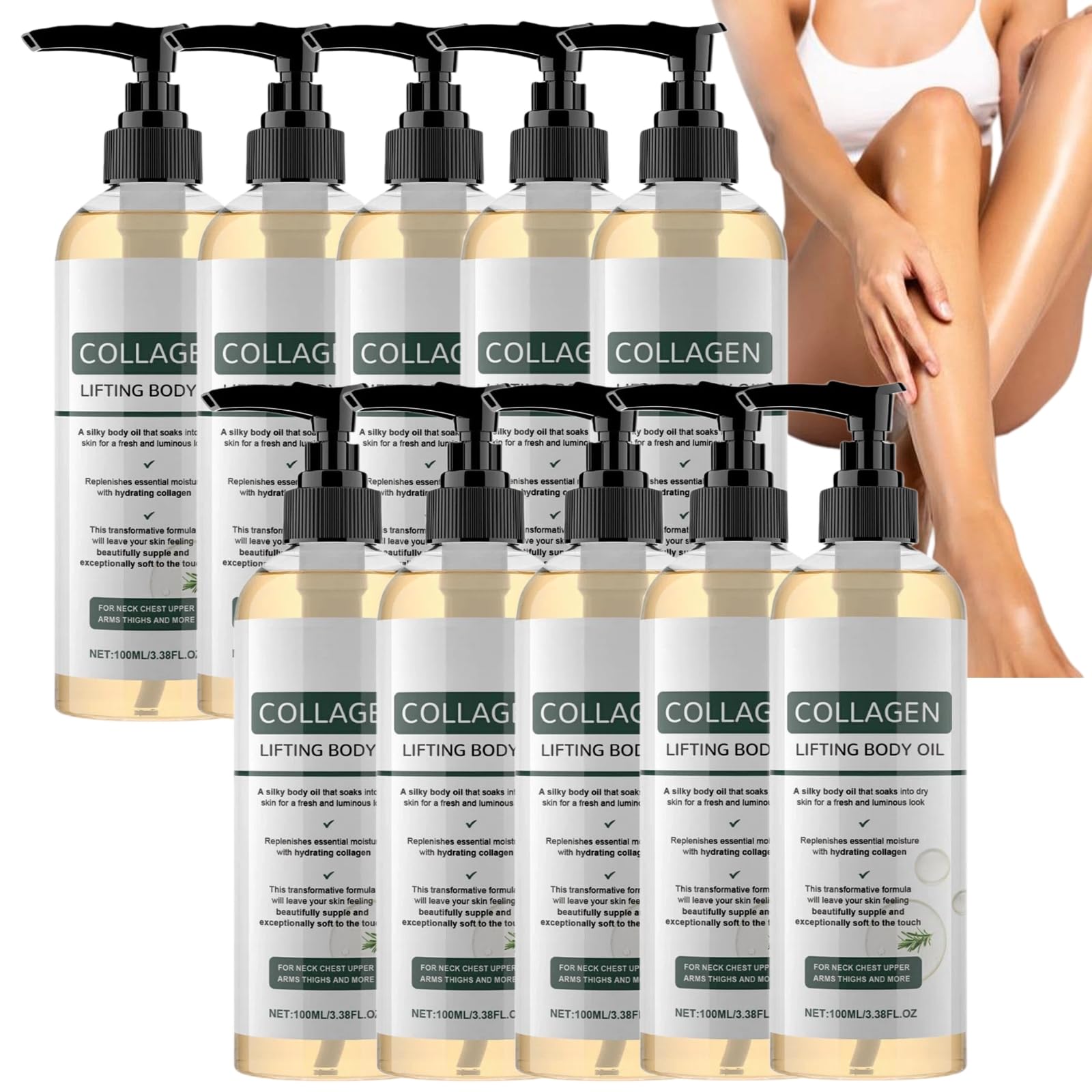 Olio per il corpo di collagene rassodante e rinforzante, olio per il corpo idratante anti anti invecchiamento, siero antirughe, leggero, non grasso, idratante ad assorbimento rapido (10 pezzi)