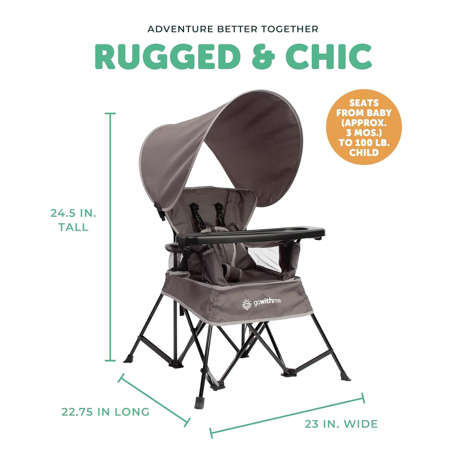 Baby Delight Go with Me Jubilee Deluxe Portable Chair | Indoor and Outdoor | Sun Canopy | Grey