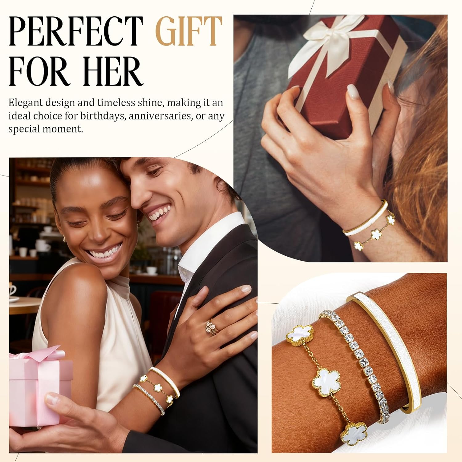 Gold Bracelets for Women, 18K Gold Plated Tennis Nail Clover love Bangle Bracelets Set Non Tarnish, Stainless Steel Trendy Stackable Bracelet Fashion Jewelry Accessories Gifts for Christmas - Image 6