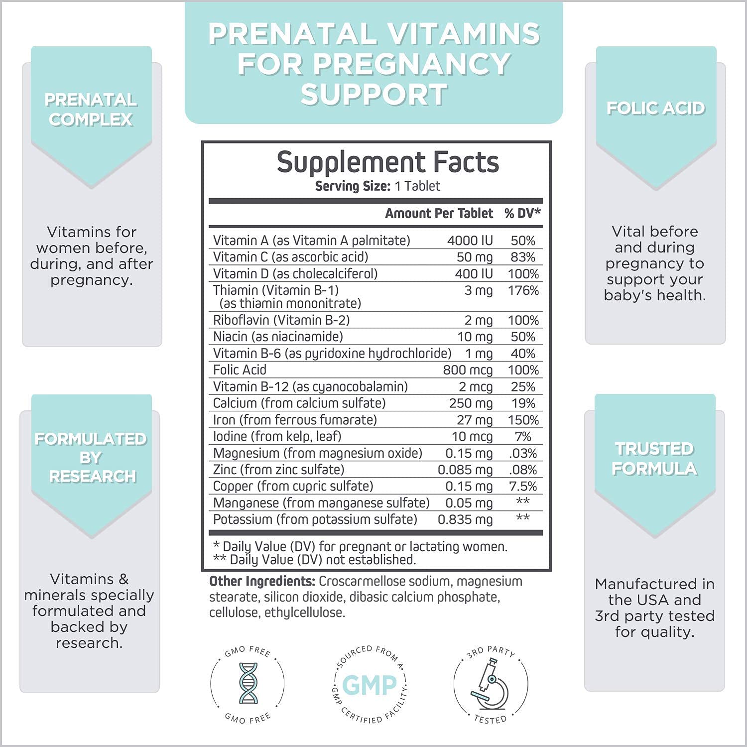 Prenatal Vitamins Extra Strength Folic Acid and Iron Supplement 800mg