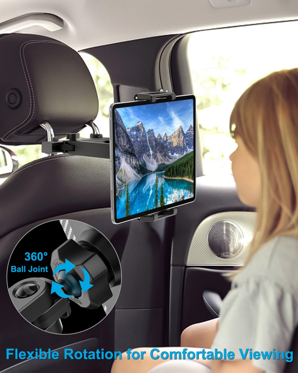 Porta Tablet Auto Poggiatesta, Pieghevole & Estensibile Supporto Tablet Sedile Auto, Girevole a 360° Supporto Tablet Auto Sedile Posteriore per iPad Pro 13 12.9 Air Mini, Galaxy tab, 6.1-15.6"