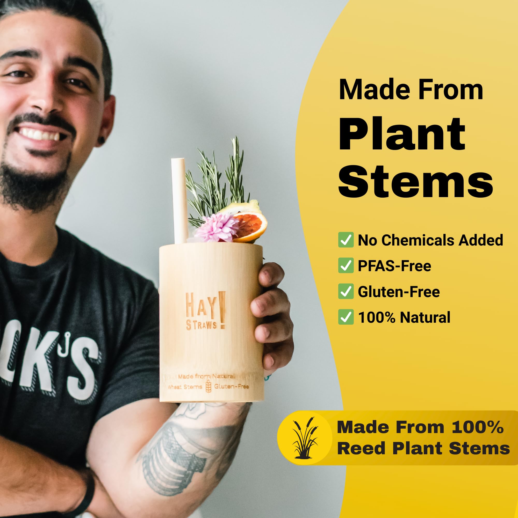 HAY! Straws Cannucce grandi alte da 20,3 cm, 250 cannucce sfuse, diametro 5-7,5 mm, cannucce a stelo in canna, 100% a base vegetale, cannucce usa e getta compostabili certificate
