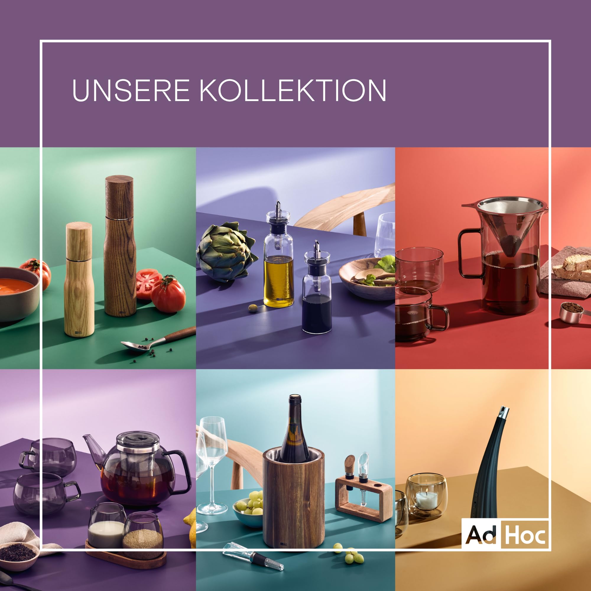 AdHoc Textura Pfeffer- & Salzmühlen Set, Gewürzmühlen aus Eschenholz | Mit CeraCut® Keramikmahlwerk für Salz & Pfeffer, stufenlos verstellbar, Edelstahl & Eschenholz, 15 cm