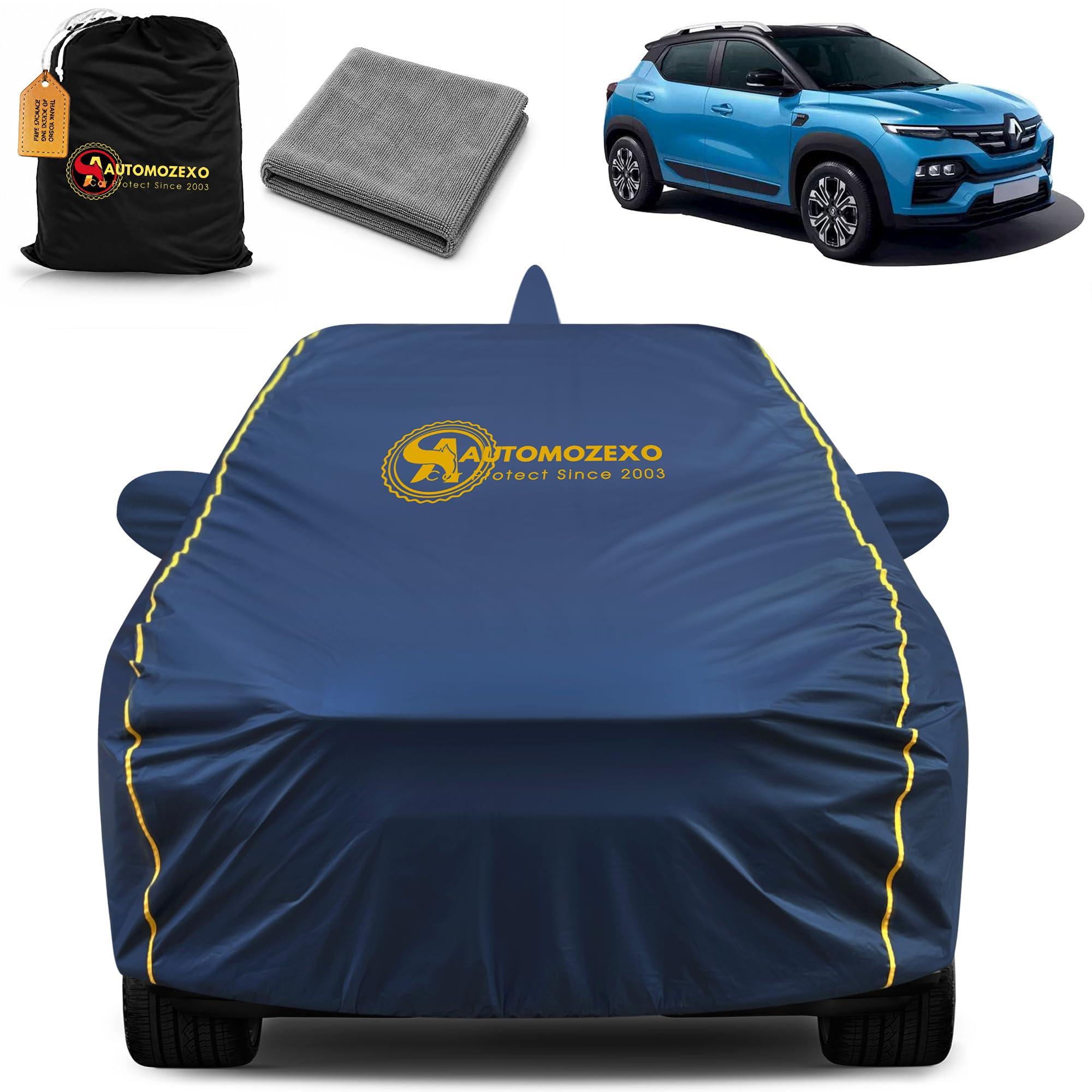 AUTOMOZEXO® Renault Kiger 100% Waterproof Car Cover (Midnight Blue) 6LYR HDPE 200gsm Strong Fabric for All Weather Protection, Mirror & Antenna Pocket, Cotton Layer Cover, Adjustable Elastic Straps-image-41