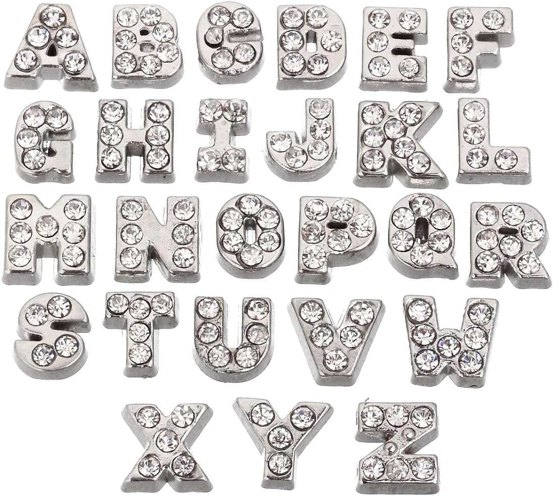 Set of 26 Silver Alphabet Letters with Crystals Floating Charms