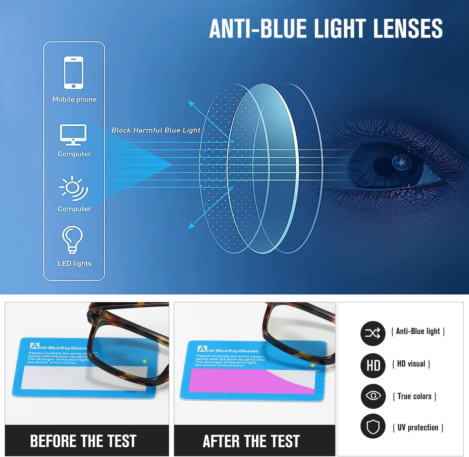 kimorn Blue Light Blocking Rectangle Glasses for Women Men, Lightweight Glasses with UV Protection for Work Gaming