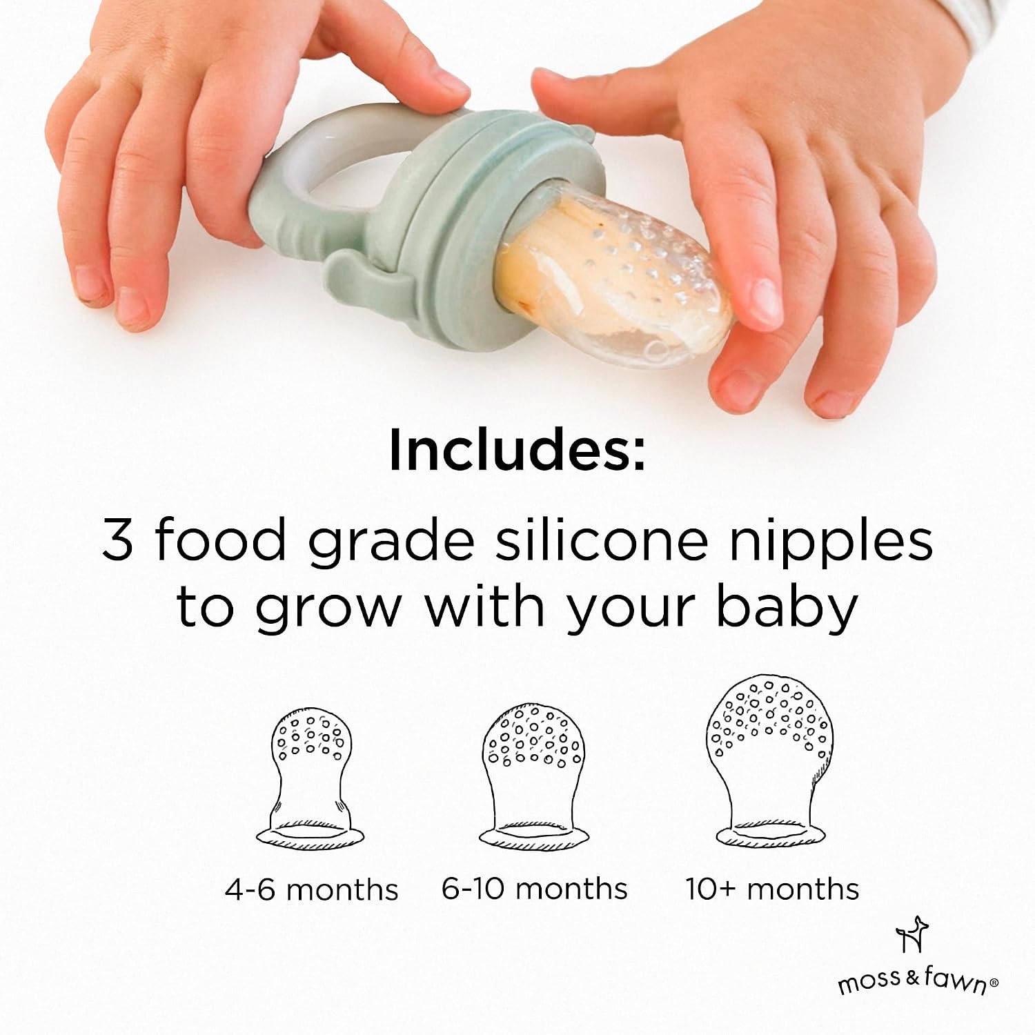Moss and Fawn Baby's First Bites Bundle - Silicone Frozen Breast Milk Popsicle Kit with Forage Feeder & Teething Popsicle Ice Cube Tray - BPA, PVC, & Lead-Free - Fern