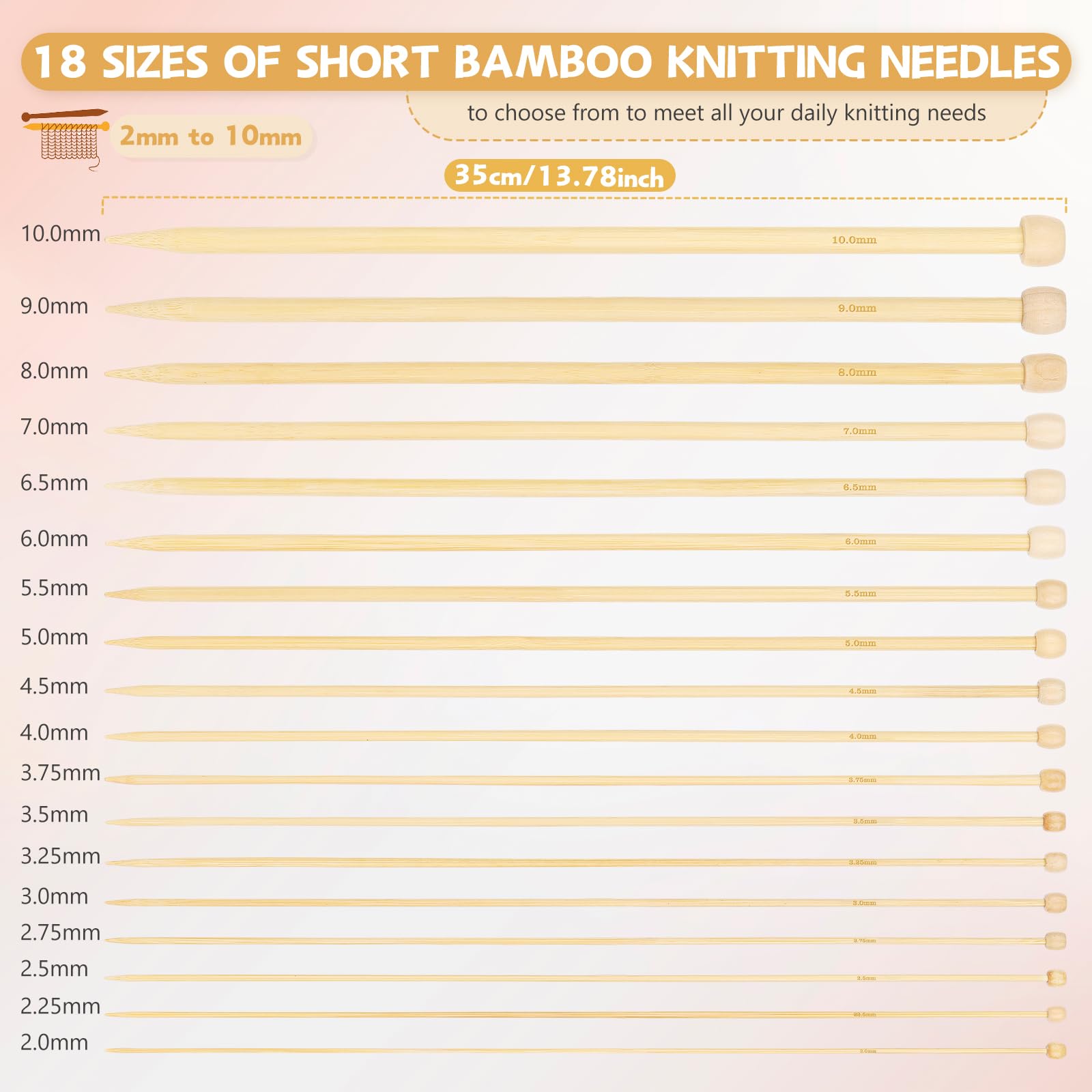 Aeelike Bamboo Knitting Needles Set 35cm - Image 2