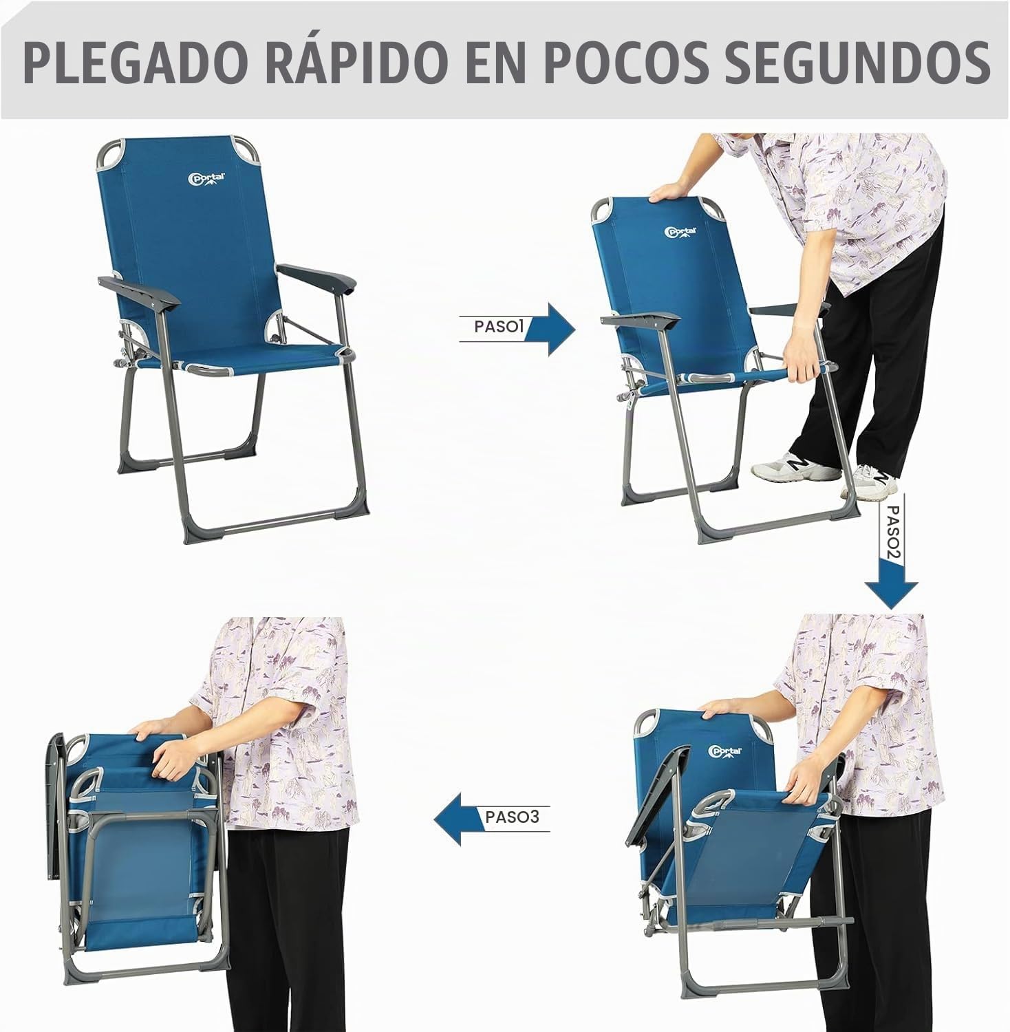 Portal Porta silla de camping plegable, silla portátil ultrarresistente hasta 150 kg, ligera con respaldo alto, para playa, pesca, jardín, festival y exterior