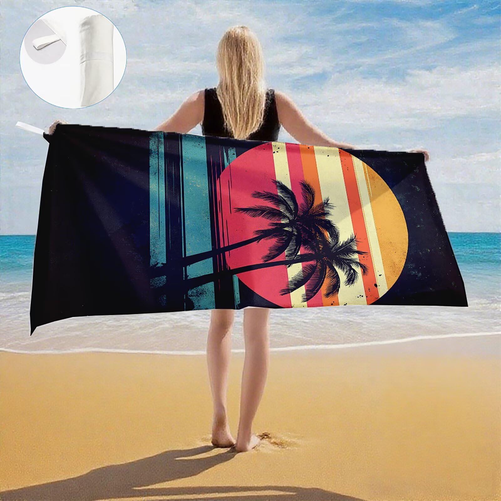 Serviette de Plage XXL 100x200 cm,Cocotier Serviette Plage Microfibre avec Séchage Rapide, Anti-Sable, Absorbante Fonction Design pour Vacances Piscine Pique-Nique Voyages Yoga, Cadeau Femme Q-486