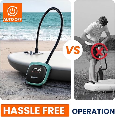 Miniatura 6 de Overmont Paddle Board Pump Electric Portable, 20PSI SUP Air Pump with Auto-Off, Fast Dual Stage Inflation & Deflation, LCD Display, 12V Car Adapter