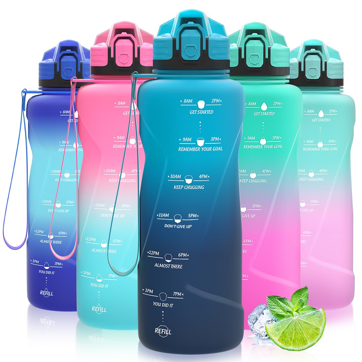 Coolfel Motivational Water Bottle with Time Markings, 1.5l 1l Sports Water Bottle 700ml 500ml Kids Water Bottles, BPA Free Tritan Leakproof Reusable Drink Bottle for Gym, School, Running