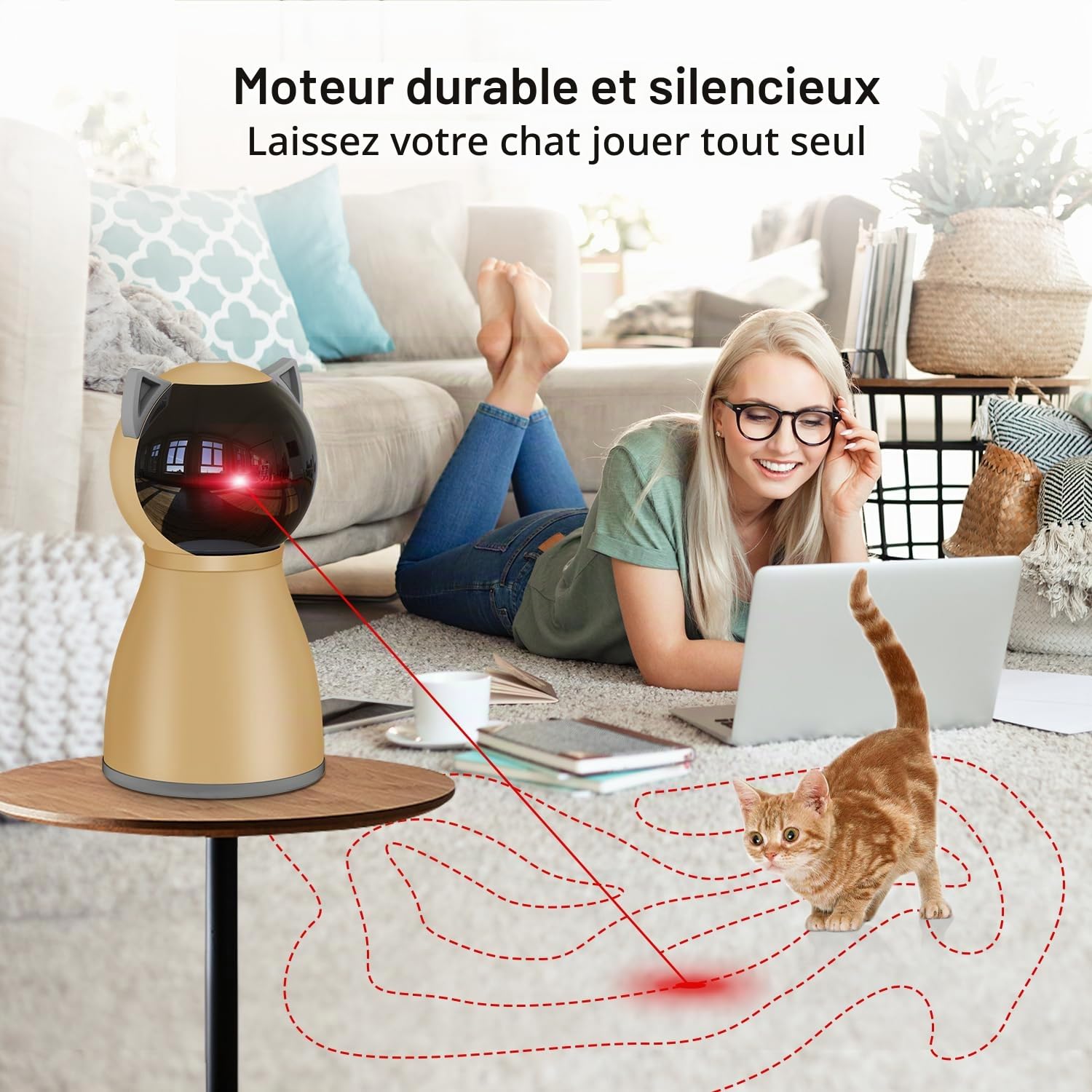 Petiepaw Jouet Laser interactif pour Chat - Automatique - pour l'intérieur - Trajectoire aléatoire - Rechargeable - pour l'intérieur - pour Chat/Chaton/Chien