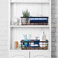 Vista 7 de TJ.MOREE Cesta pequeña de alambre de metal, organizador decorativo de base de madera para baño, cocina, cesta para almacenamiento de papel