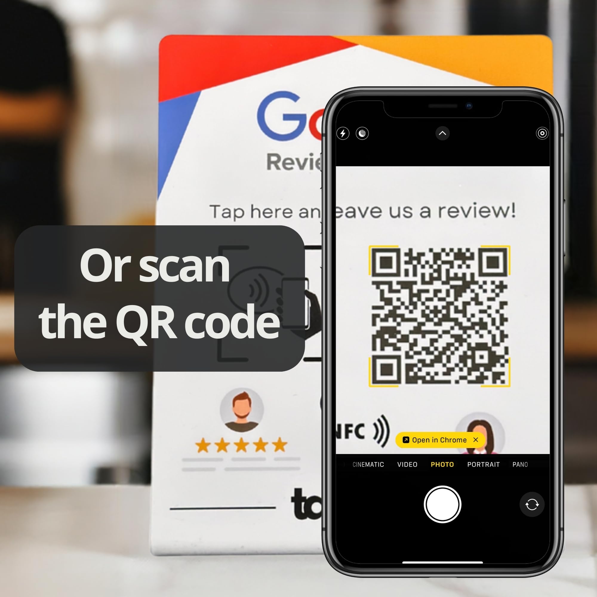 TAPSTAR Supporto Recensioni Google NFC - Stand per ottenere recensioni Google - Poster NFC Recensioni Google - Compatibile con Android & iPhone - Facile configurazione con Web App - Nessun abbonamento