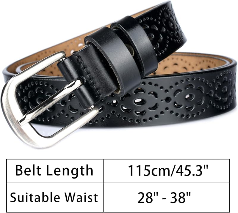 Women Leather Belts Hollow-Out Belt Adjustable City Waist-Belt for Jeans