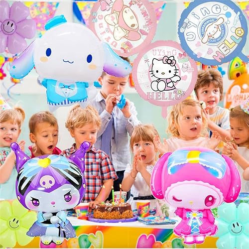 Miniatura 7 de Globos de decoración de cumpleaños de gatitos, suministros de fiesta, globos con forma de flor, temática de dibujos animados, decoraciones de fiesta