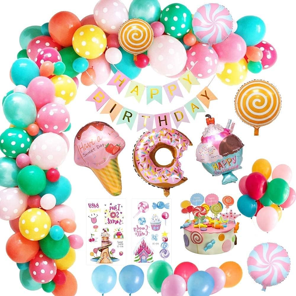 Eways Candyland Happy Birthday Party Decorations for boys Birthday Banner Candy Doughnut Ice Cream Foil Balloon Boys Girls Kids Women Party Baby Shower