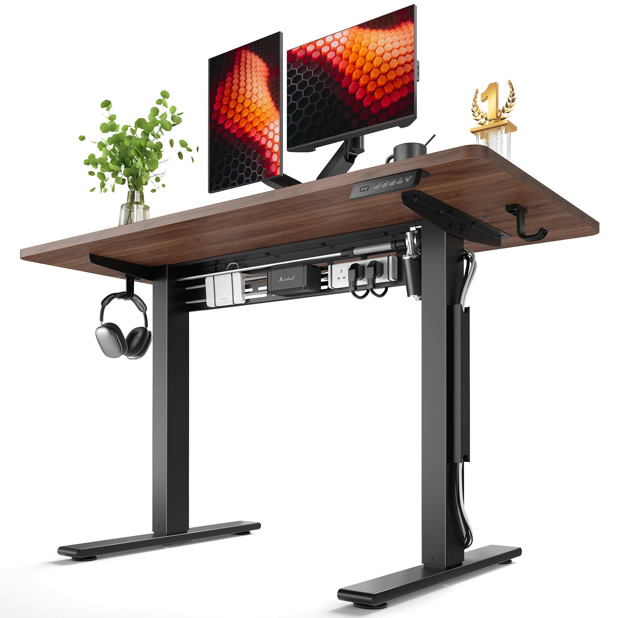 FEZIBO Electric Standing Desk with L-Shaped Crossbar and Cable Management
