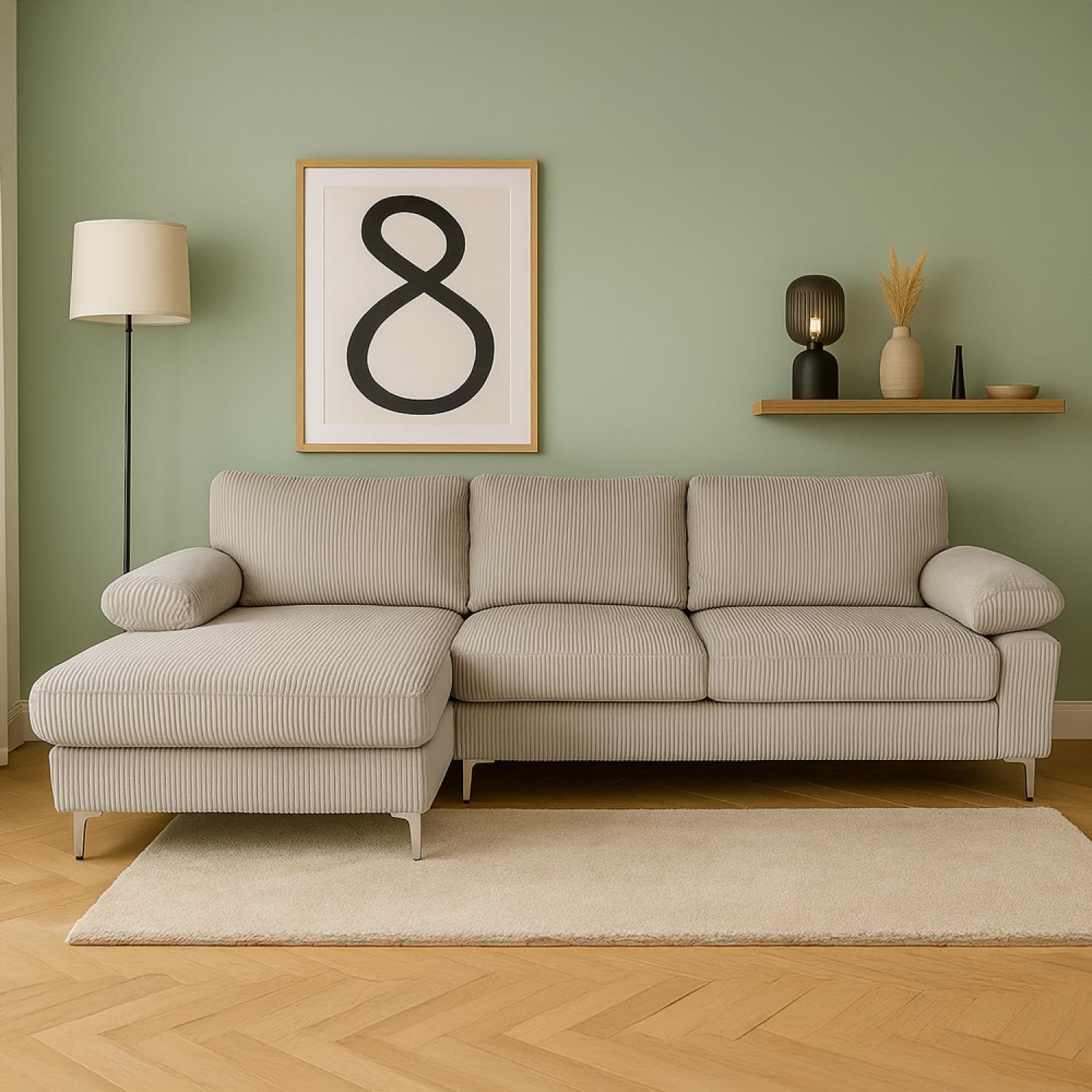 CONCEPT USINE Canapé d'angle Galway Velours Côtelé Beige Méridienne Gauche
