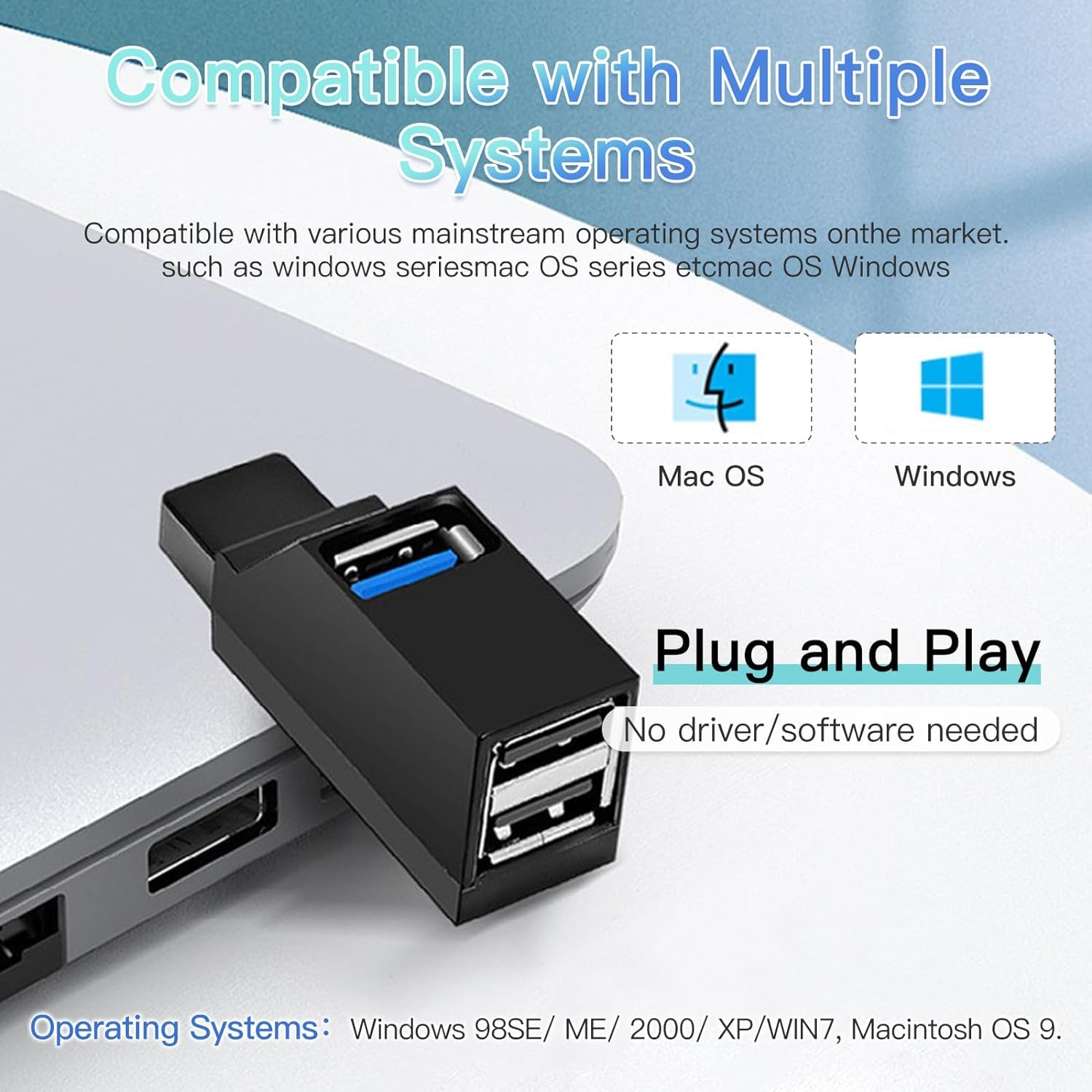 Hub USB, USB 3.0 a 3 porte, splitter USB per auto ad alta velocità, Plug and Play per MacBook, Mac Pro/Mini, iMac, Surface Pro, XPS, Notebook PC, unità flash USB, HDD portatile, radiatore USB, scanner