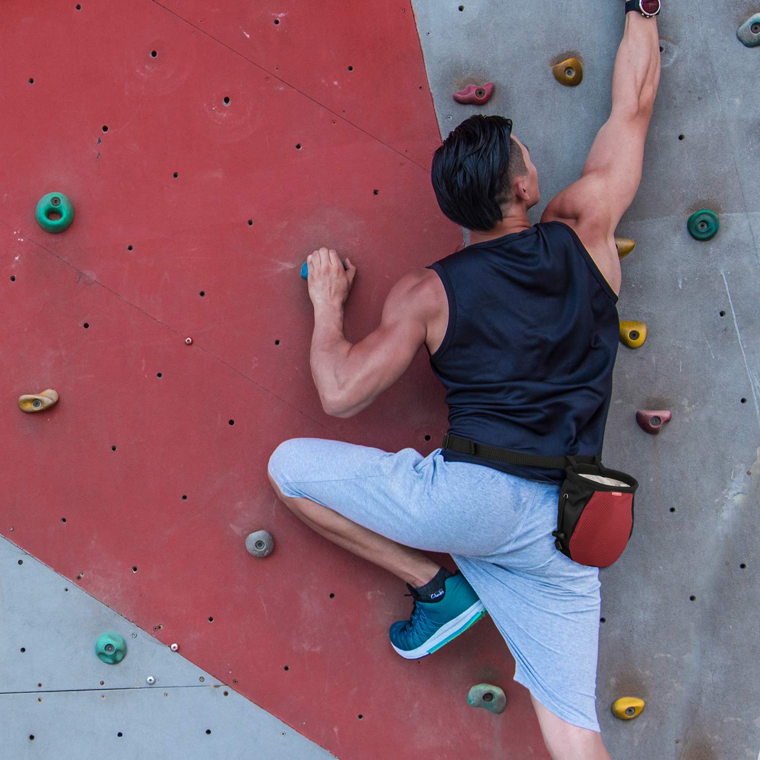 Moko Bolsa de Magnesia para Escalada con Cinturón Ajustable y Bolsillo Cremallera