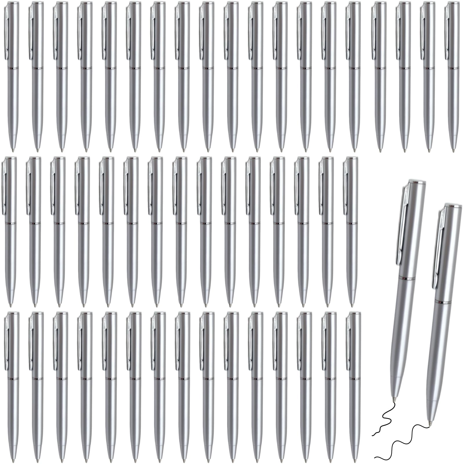 LCPQMZGH 50 Pcs Small Ballpoint Pens, 4 Inch Mini Pens Bulk, for Pocket Notebooks and Notepads, Black Ink (Silver)