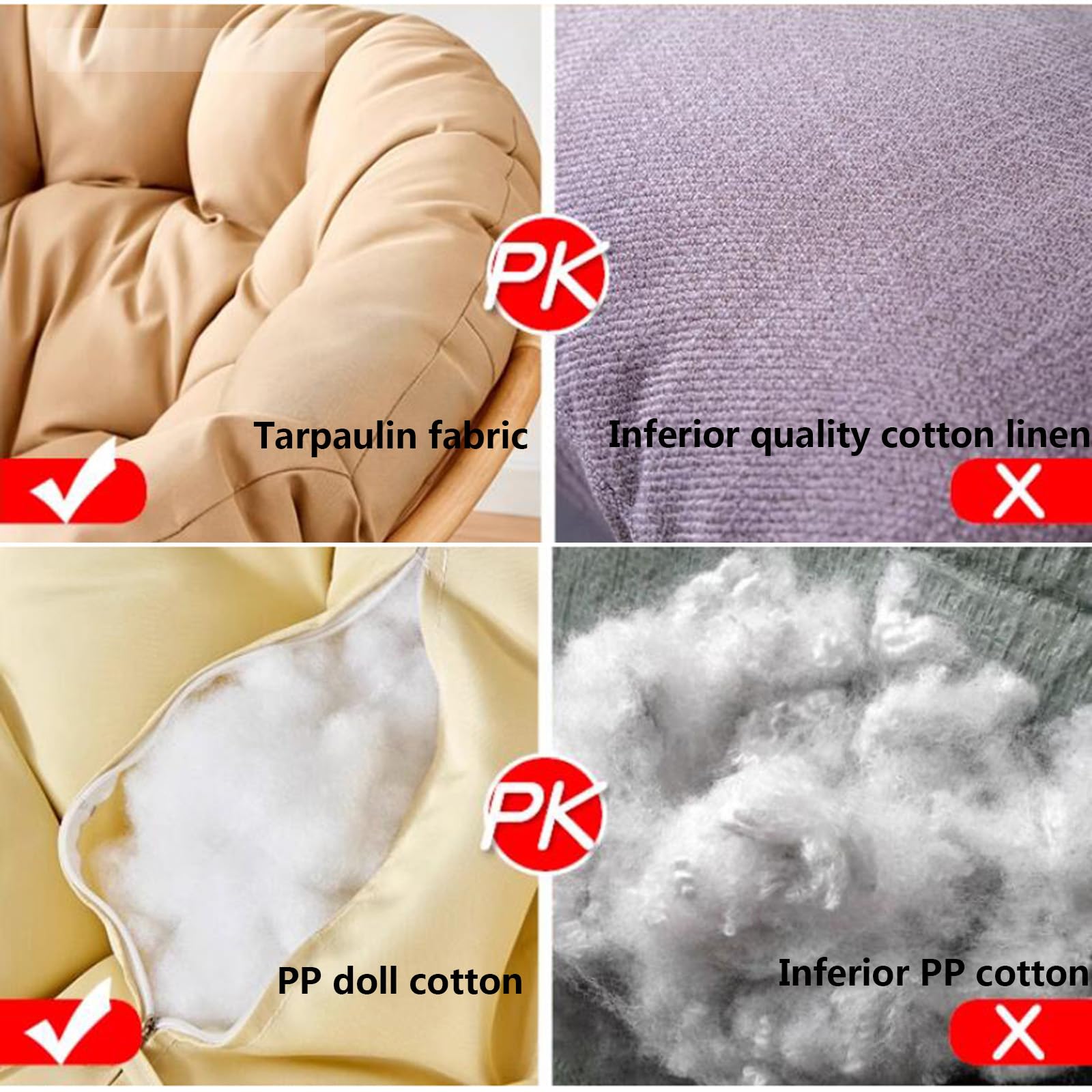 Extra dickes, waschbares Eierstuhlkissen für Schaukel, Hängekorb, Garten, Terrasse, Sitzkissen (170 x 120 cm, hellgrau) – bequemes Freizeit-Lounge-Zubehör