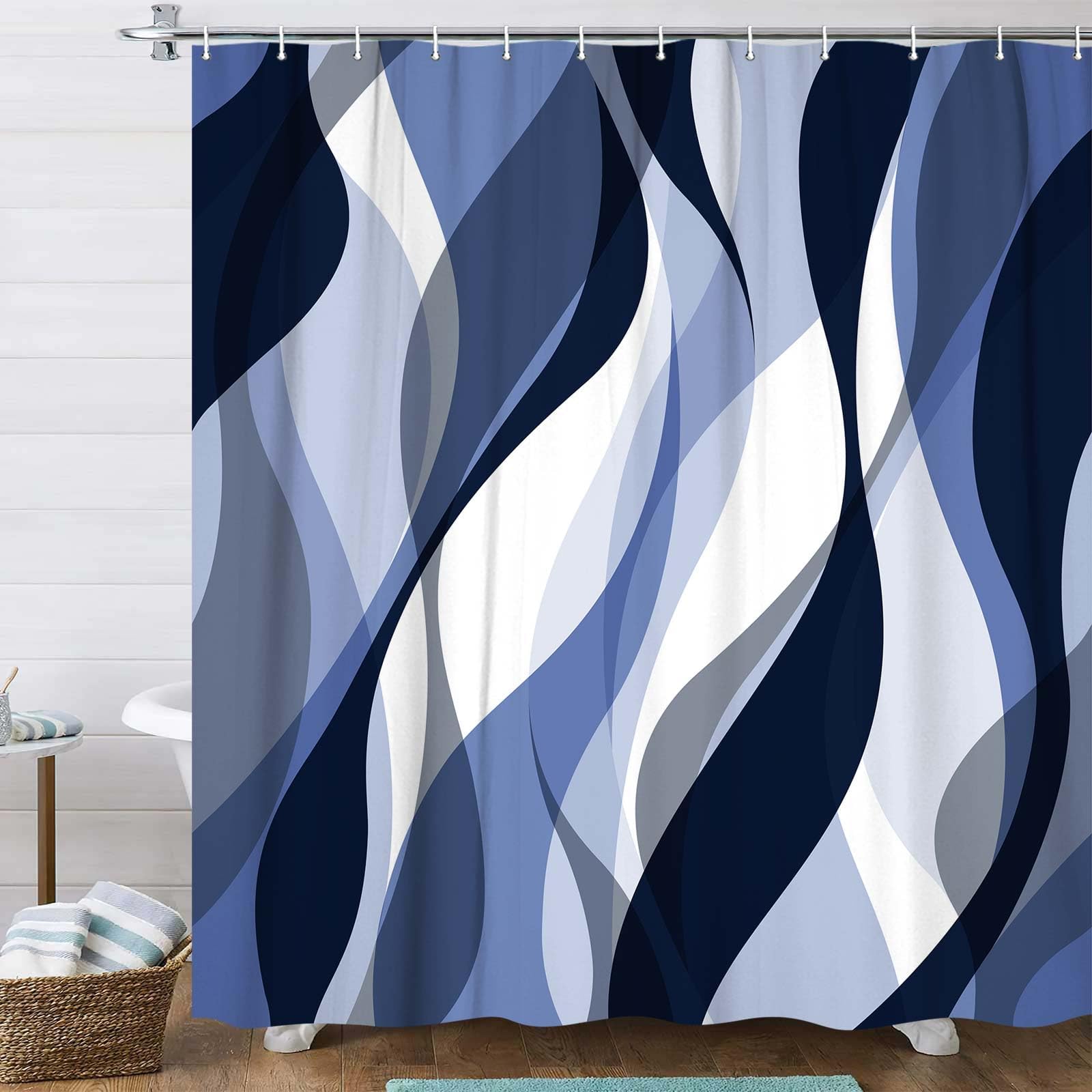Rideau de douche bleu marine moderne géométrique abstrait imperméable