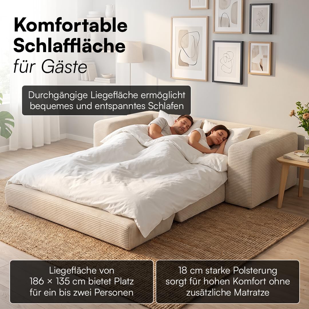 skølm Laga Schlafsofa 186x135 cm, 2-Sitzer, Cord Beige, mit Armlehnen