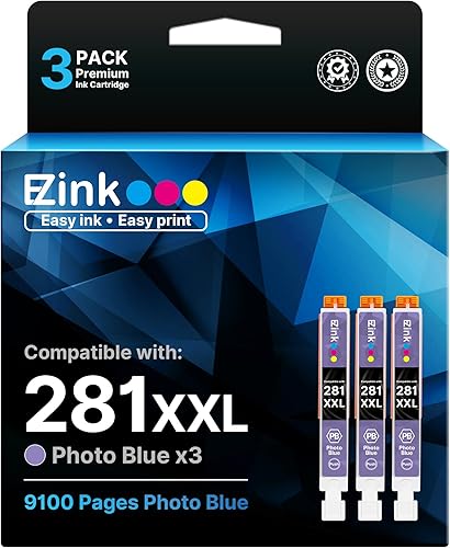 E-Z Ink Cartucho de tinta de repuesto compatible para Canon CLI-281XXL CLI 281 XXL para usar con PIXMA TS8320 TS8220 TS8120 TS9120 (Azul foto,