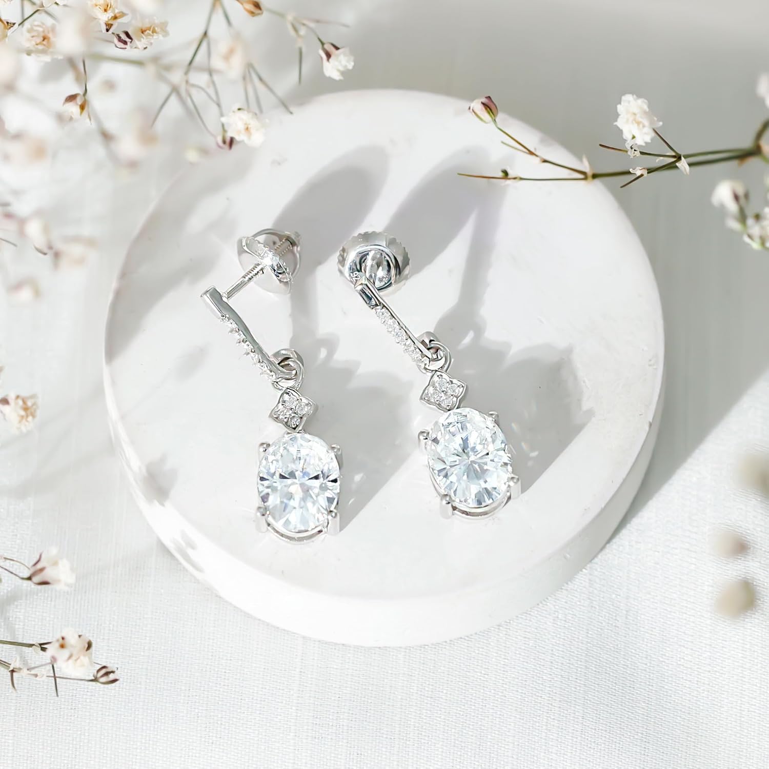 Certified 4 Carat Moissanite Dangle Earrings in Silver, D-Vs1 Quality, Moissanite Bridal Earrings - Ready To Gift - Image 3