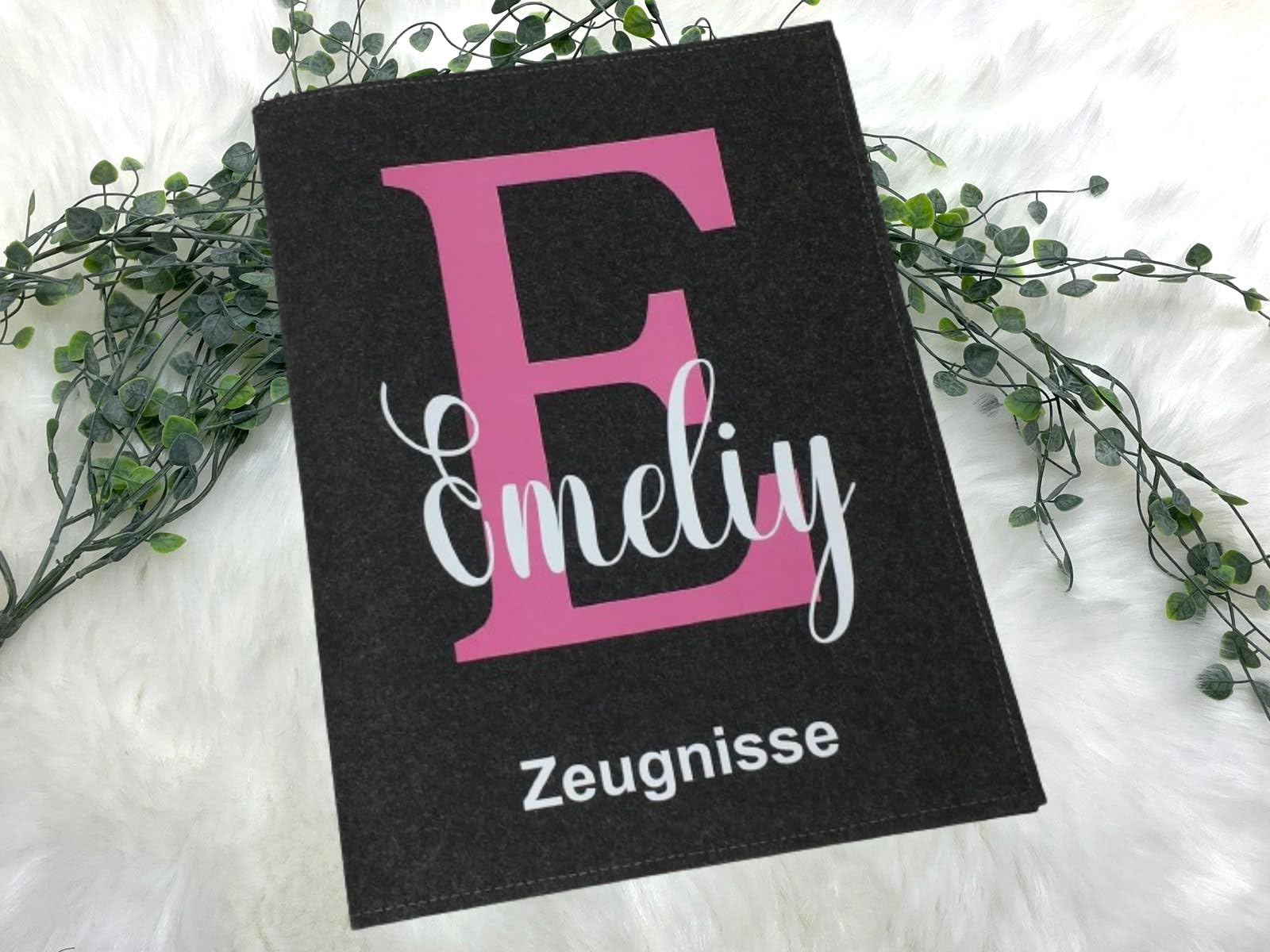 Zeugnismappe mit Namen - Mädchen und Jungen - Personalisiert Filz A4 Buchstabe Pink - Dokumenten Urkunden Mappe Kinder - Hefter Zeugnisse - Sichtbuch