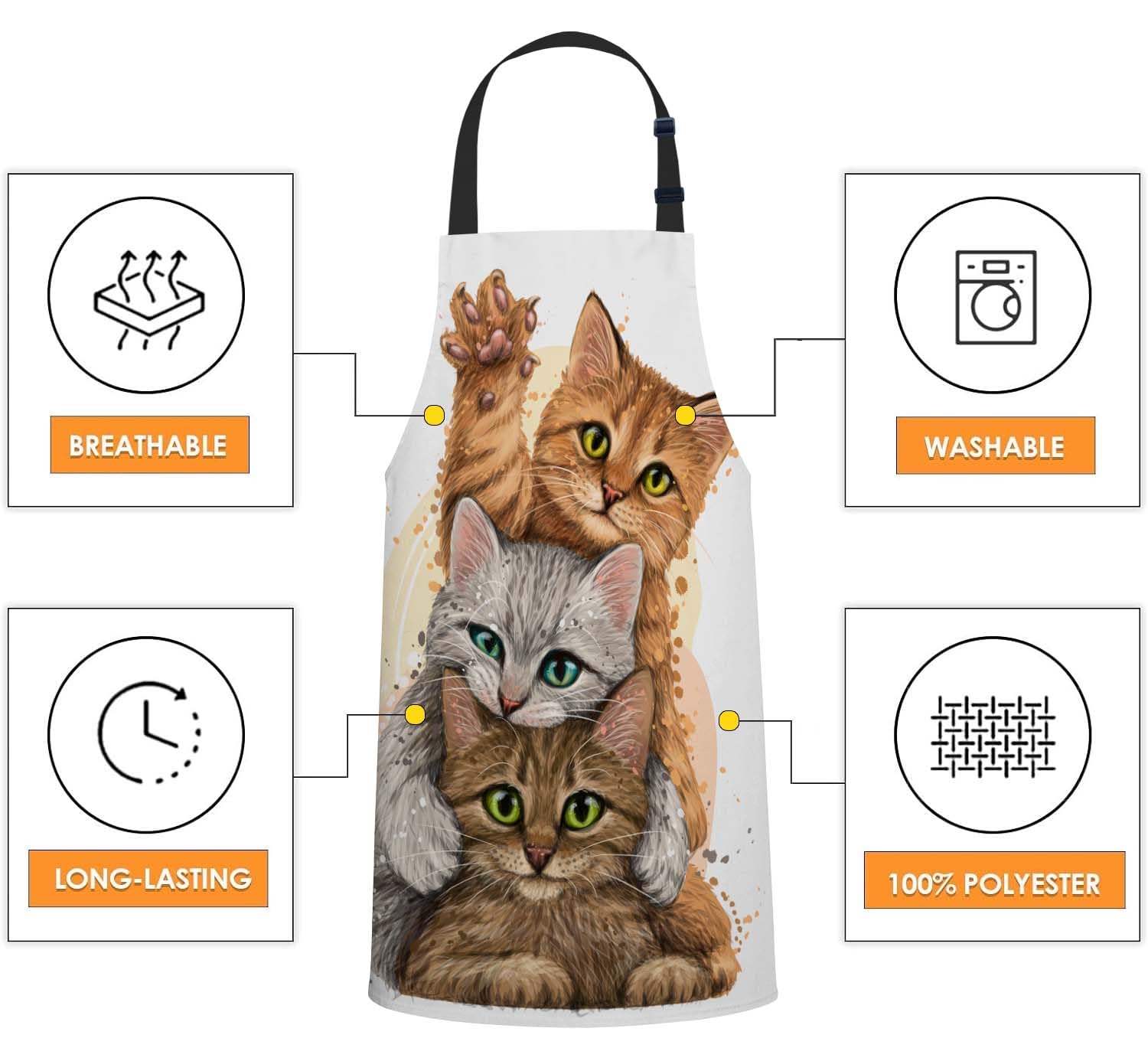 Smooffly Three Cute Kittens Apron Adjustable Apron Cooking Kitchen Chef Women Men Aprons for Home Kitchen Restaurant - Image 4