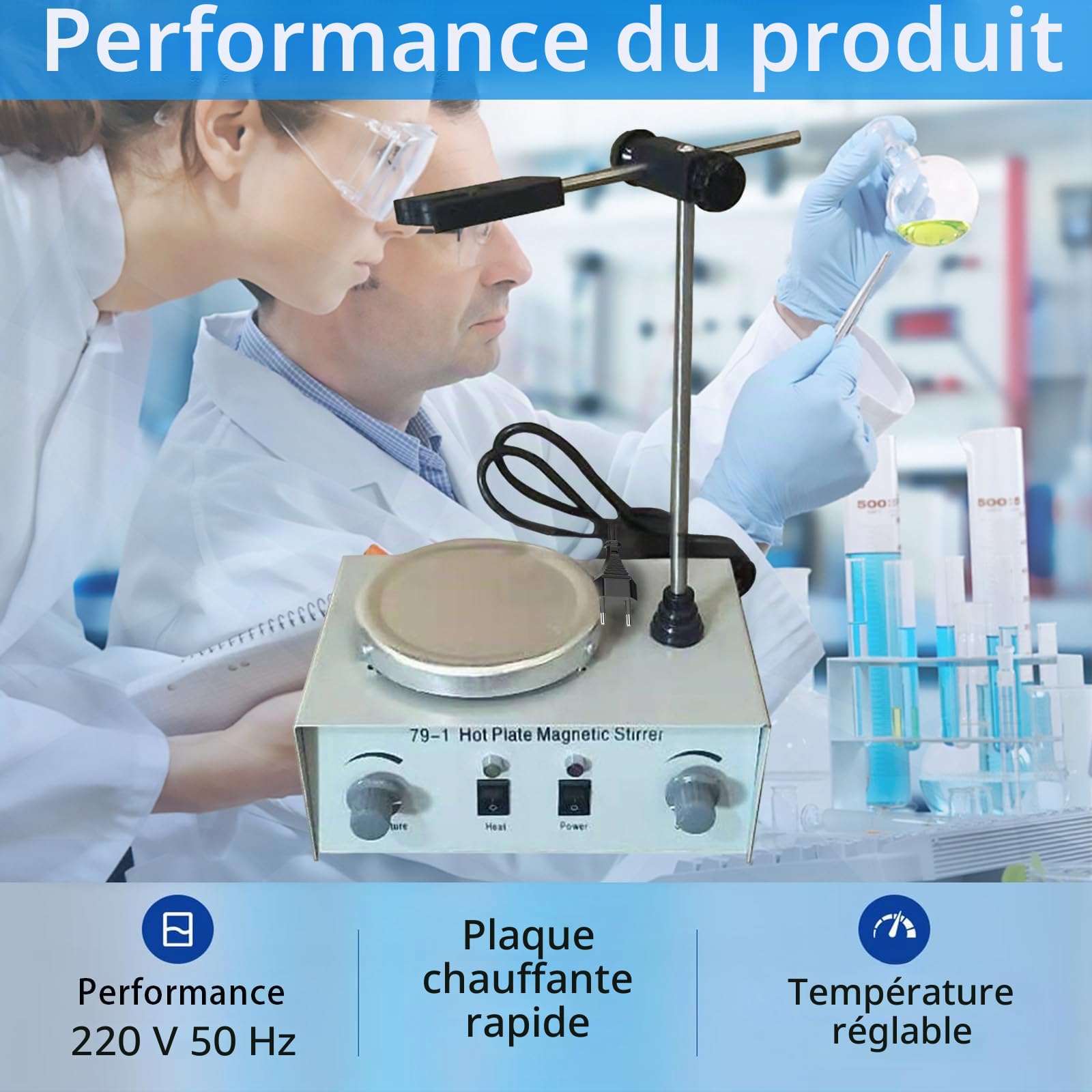 Agitateur Magnétique, Plaque Chauffante Laboratoire Agitateur Magnétique équipement 300W Avec Plaque Chauffante 0-2200 Tr/Min Avec Support Pour Mélanger Liquides Dans Le Laboratoire Tige D'agitation