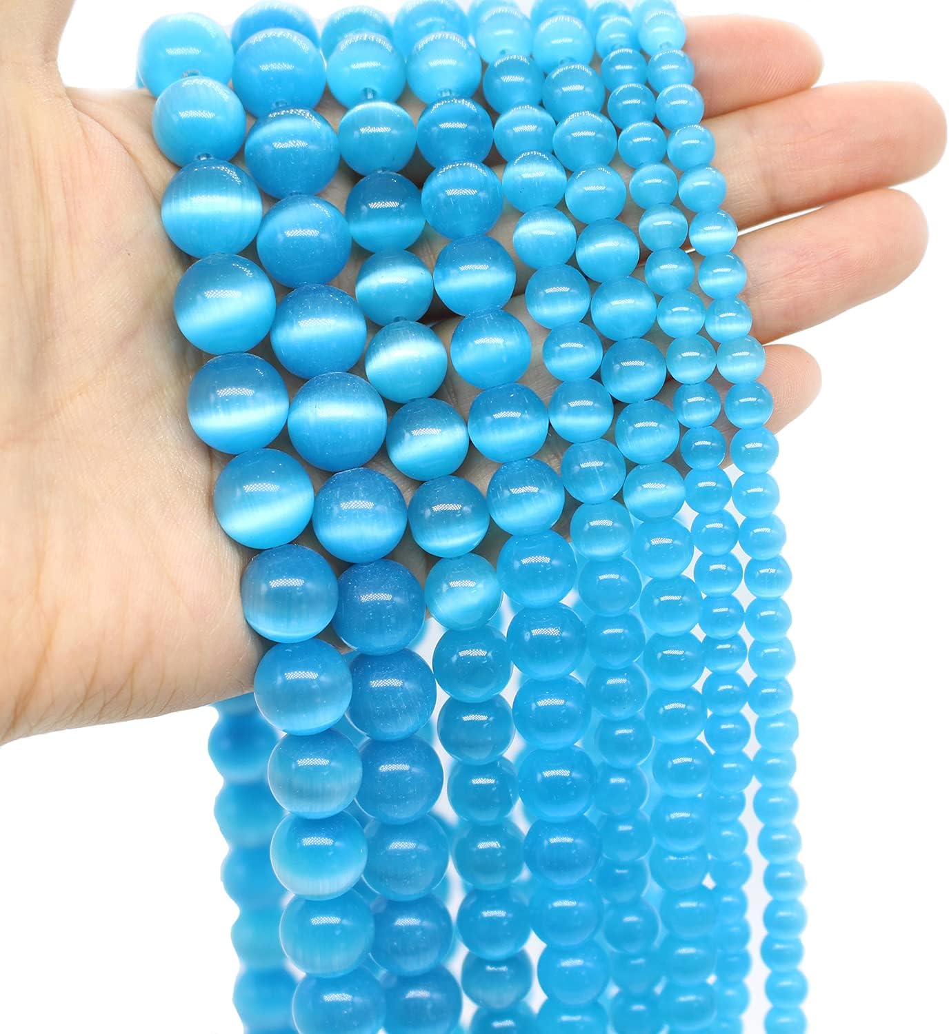 Oameusa 6mm Deep Blue Cat's Eye Agate Beads Gemstone Round