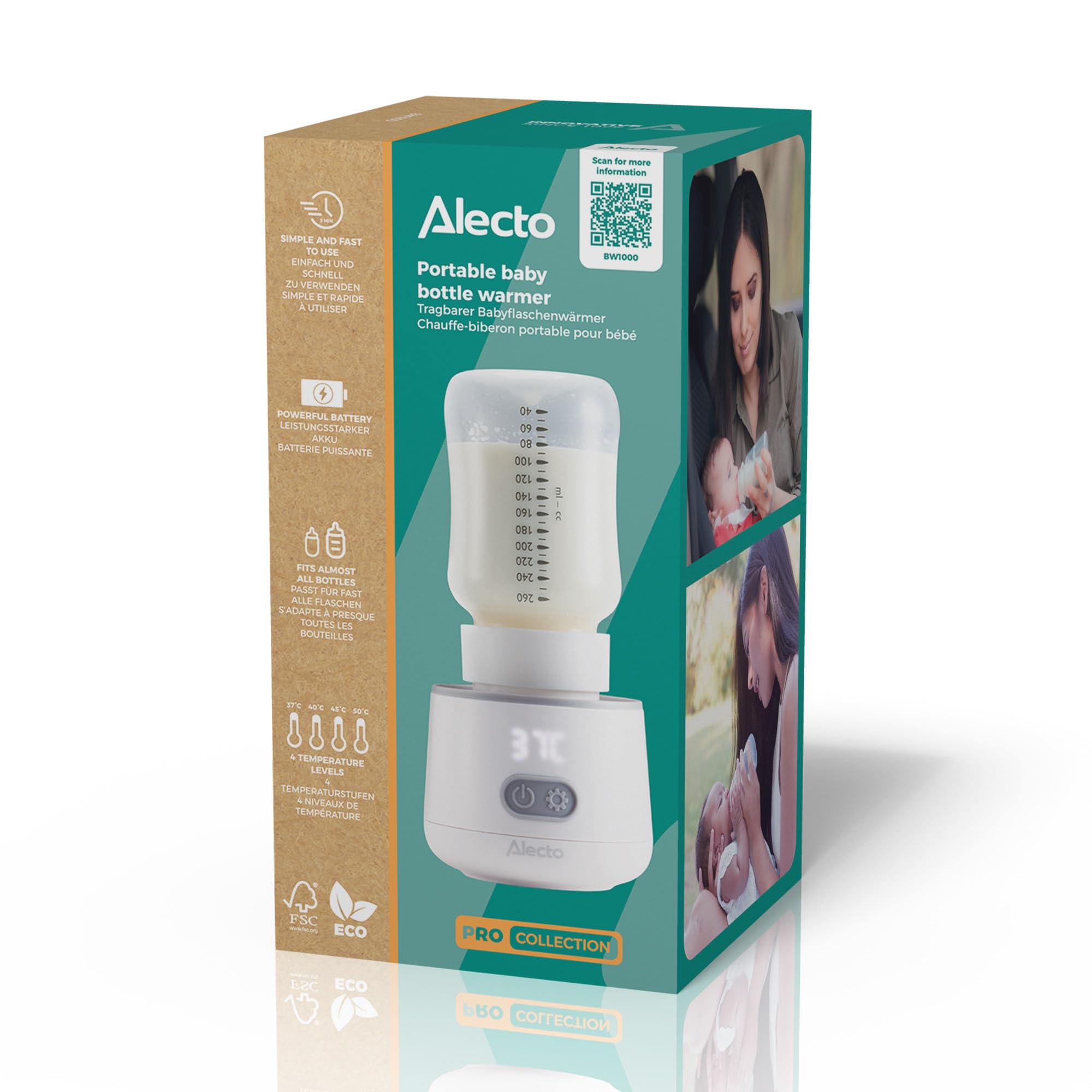 Alecto BW1000 Chauffe-biberon portable pour les déplacements et les stimulations, convient à presque tous les biberons – Blanc