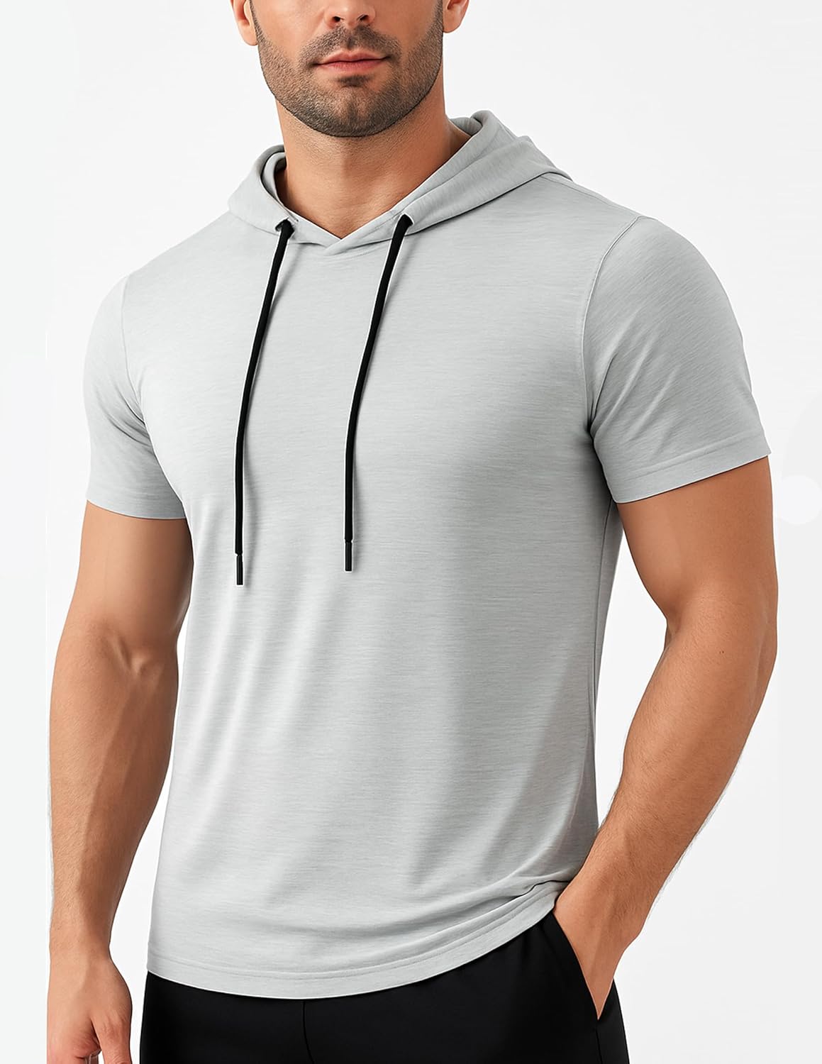 3 Pack: Men's Lightweight Short Sleeve Workout Hoodies, Athletic Dry Fit Hooded T Shirts for Gym Running - Image 6