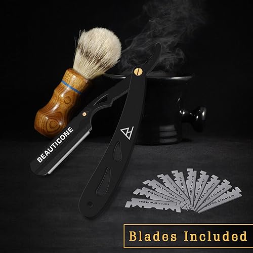 Miniatura 4 de Beauticone Navajas rectas para hombres, navaja de borde recto, 100 cuchillas de un solo filo, acero inoxidable, navaja de barbero para el afeitado