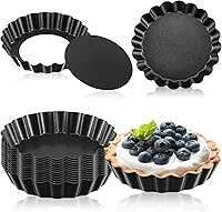 Vista 1 de Tessco 16 Piezas Mini Sartenes para Tartas con Fondo Extraíble Antiadherente Mini Quiche Mini Sartenes para Tartas de Pastel de Molde Lado Estriado
