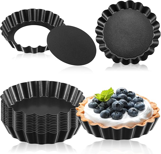 Tessco 16 Pieces Mini Tart Pans with Removable Bottom Nonstick