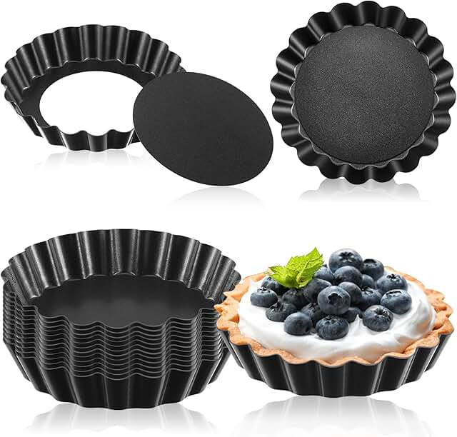 Tessco 16 Pieces Mini Tart Pans with Removable Bottom Nonstick Quiche Mi...