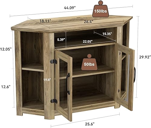 Miniatura 2 de SAINTCY Soporte de TV esquinero para televisores de hasta 50 pulgadas, gabinete de TV de esquina rústica de 44 pulgadas, centro de entretenimiento