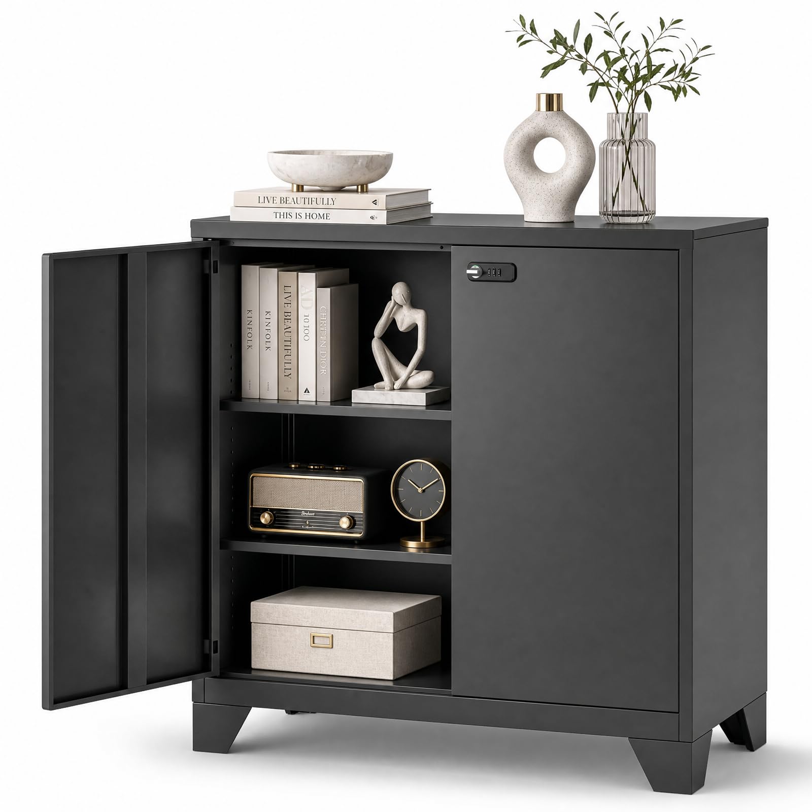 Armoire Métallique de Rangement 90x80x40 cm Noir pour Bureau et Maison