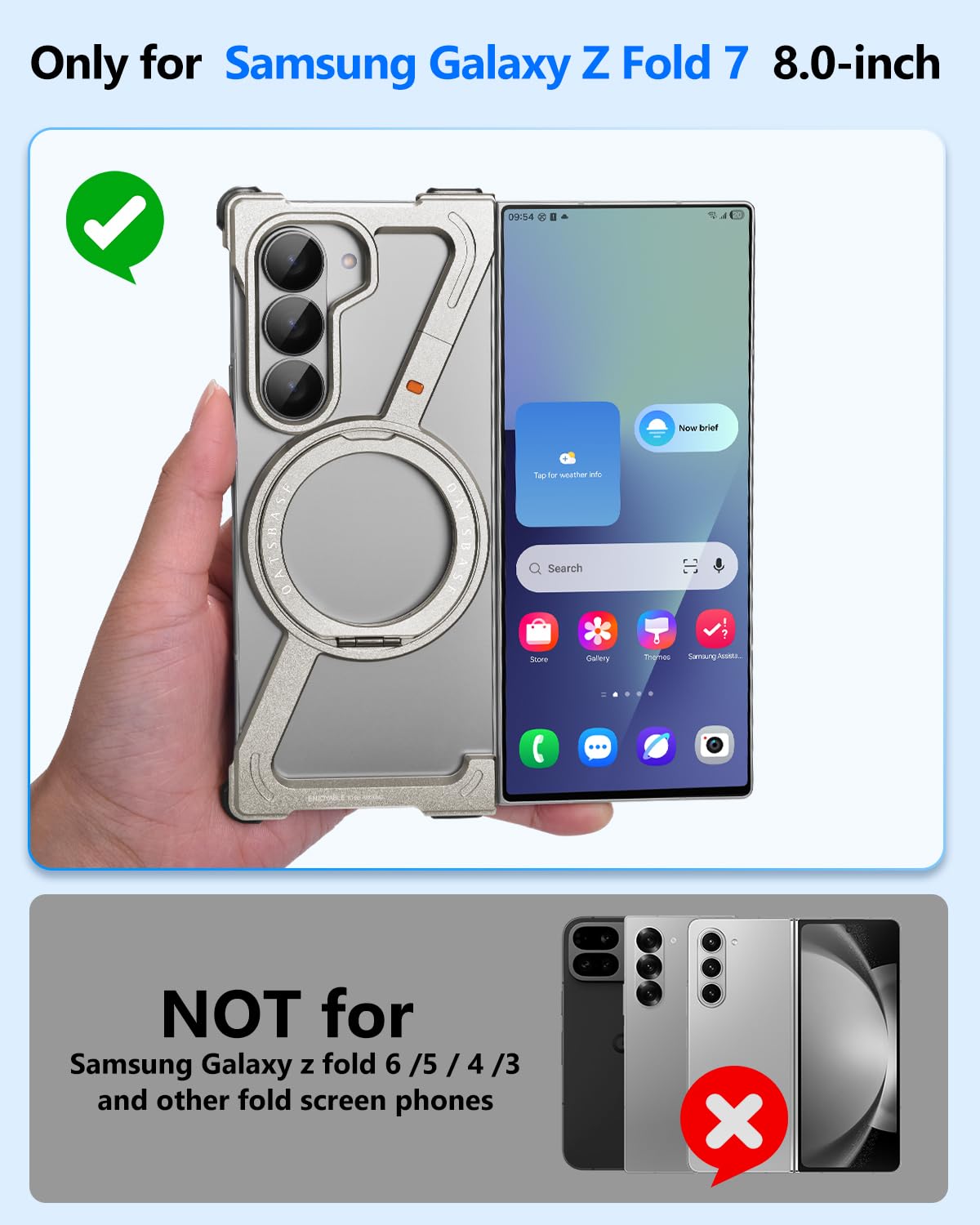 Etui do Samsung Galaxy Z Fold 7 ze stojakiem, magnetyczna obrotowa podpórka Z Fold7 etui bez ramy, aluminiowa metalowa smukła obudowa na telefon do Galaxy Z Fold 7, srebrne