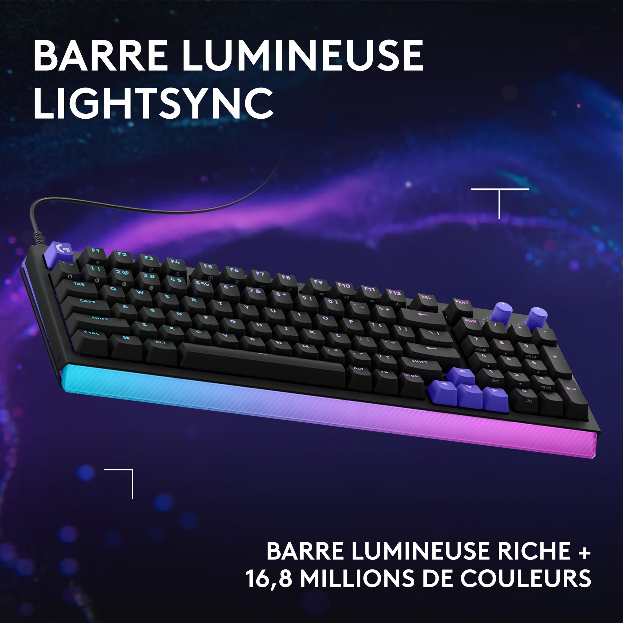 Logitech G G512 X 98 Dual Swap, Clavier Gaming TMR analogique/mécanique à switchs échangeables, taux d'interrogation 8K, déclenchement Rapide, RVB LIGHTSYNC, Filaire, PC, Mac, Français AZERTY - Noir