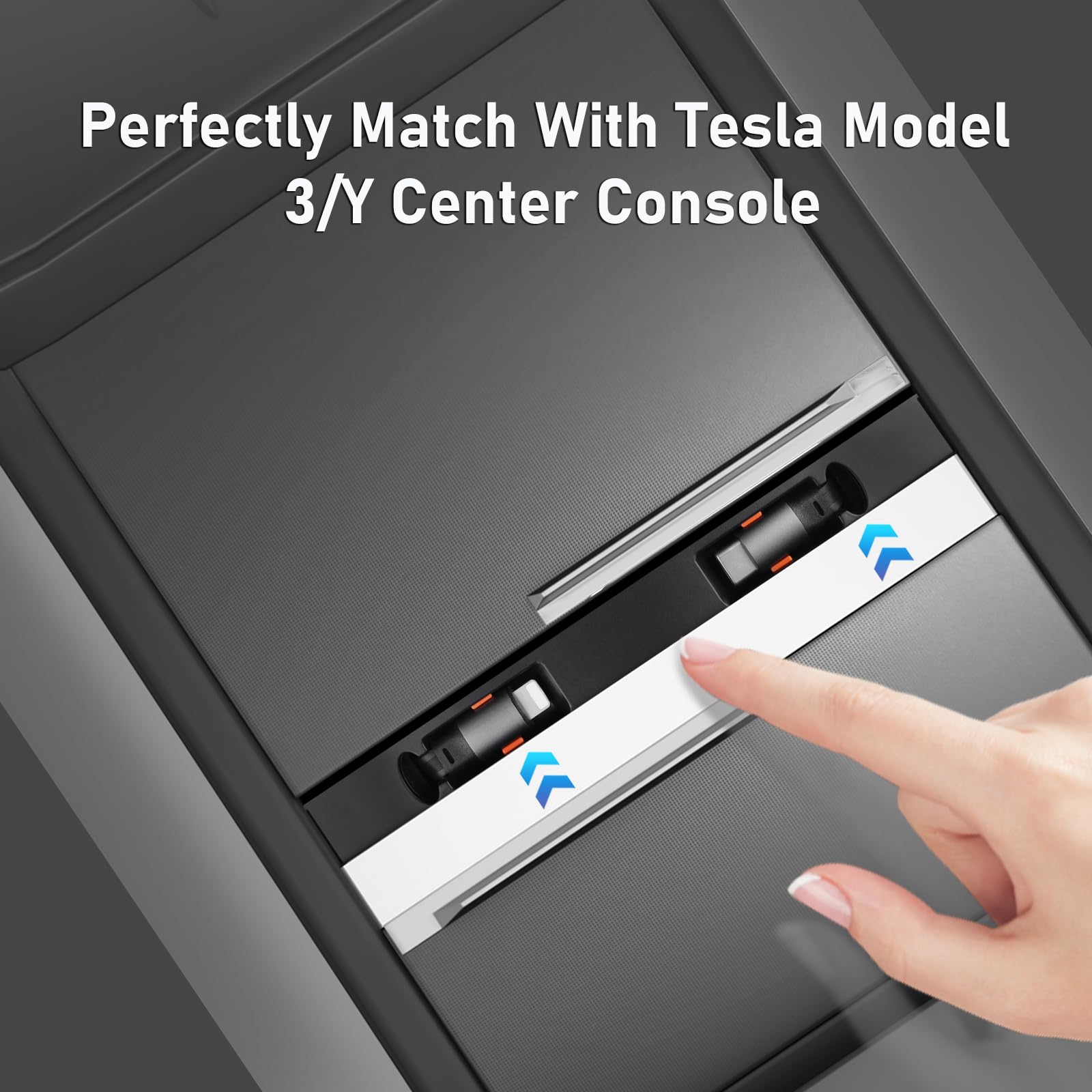 Hub de carga USB para Tesla Model Y 2021-2024 y Model 3 2021-2023, hub de carga rápida con cubierta deslizante con cables retráctiles tipo C + Lightning