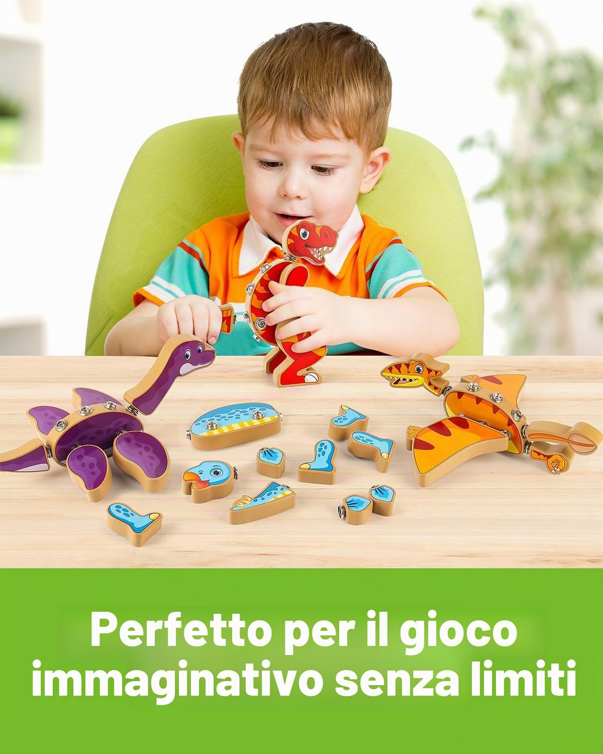 Coogam Dinosauro Snap Together Giocattoli da costruzione, in legno Take Apart Dinosauro Playset, STEM Montessori Educational Fine Motor Skill Toy Regalo per bambini di 3 4 5 anni
