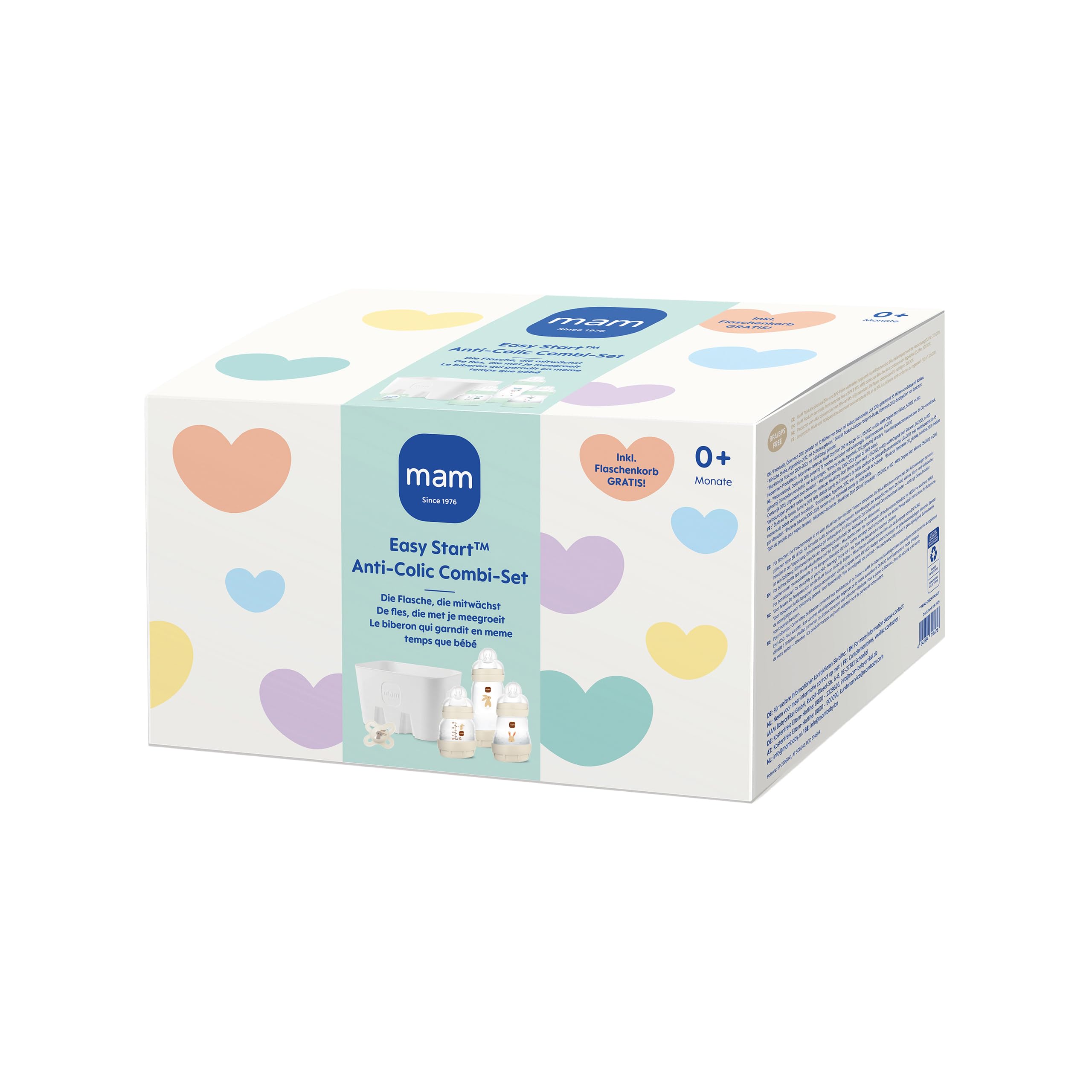 MAM Easy Start Anti-Colic-Set | 0+ Mon | Baby Geschenk Set | weniger Koliken | 94% Akzeptanz | 96% Hebammen-Empfehlung | 2 Babyflaschen & 4 Flaschenkörper & 2 Schnuller & Flaschenkorb | beige